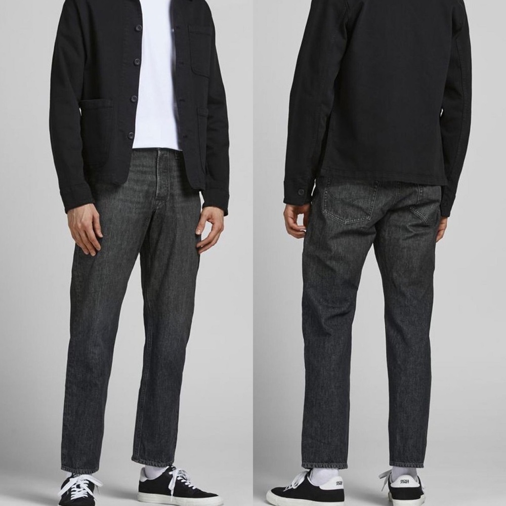 Jack and Jones Washed Black Button Fly Cotton Jeans Loose Chris Size 30 x 34 NWT
